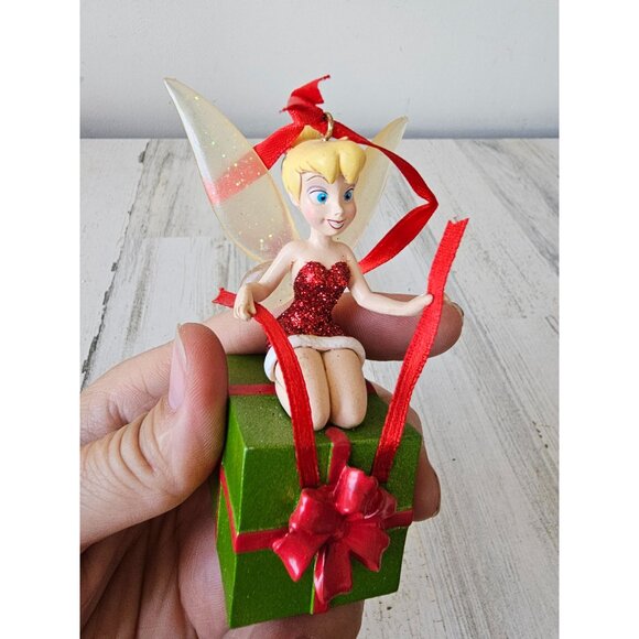 Tinkerbell present ornament Xmas tree sparkle glitter red green - Picture 6 of 8
